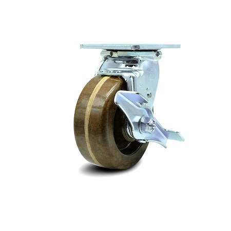 Service Caster 5 Inch High Temp Phenolic Swivel Caster with Roller Bearing and Brake SCC SCC-30CS520-PHRHT-TLB